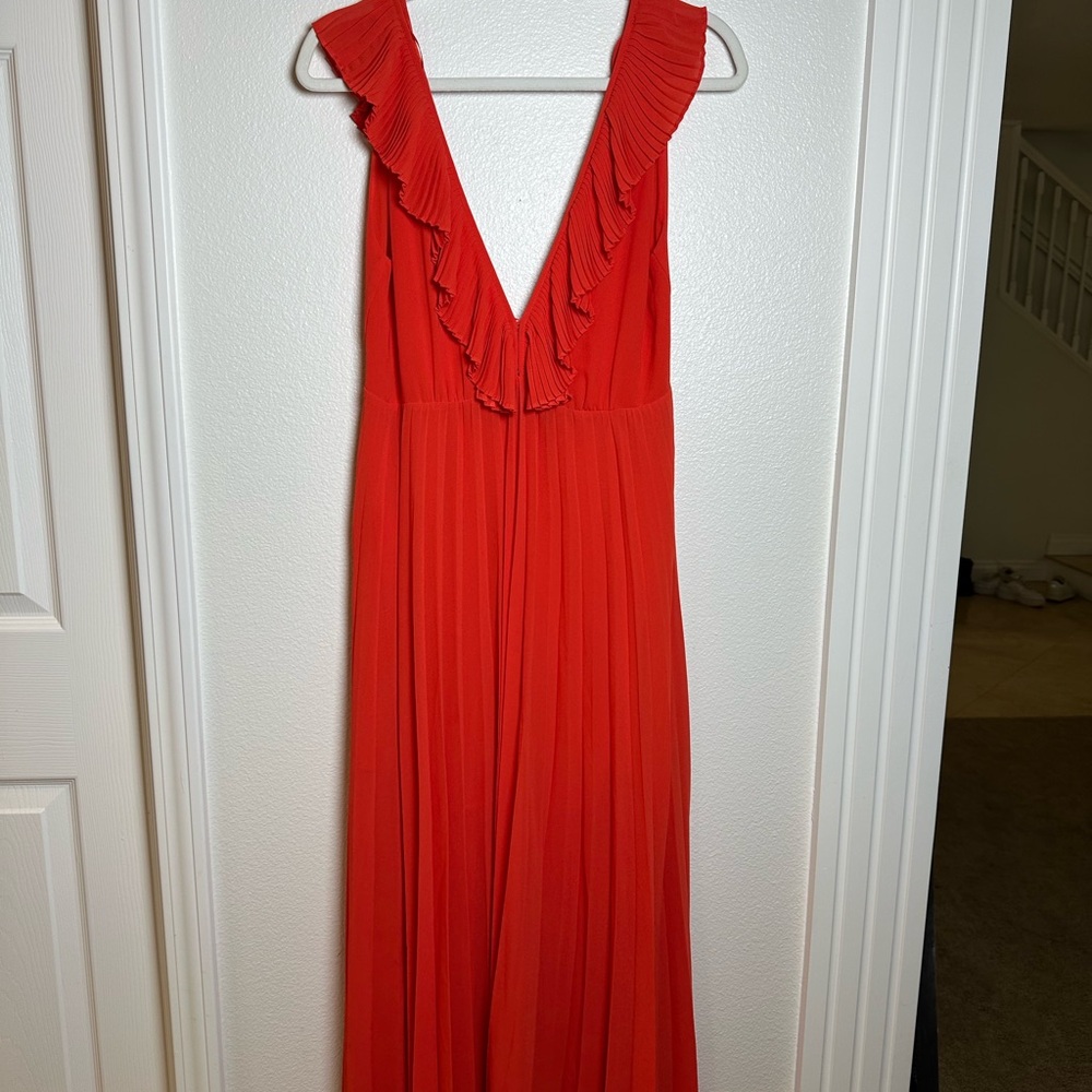 Zara Red Ruched Ruffled Maxi Sundress